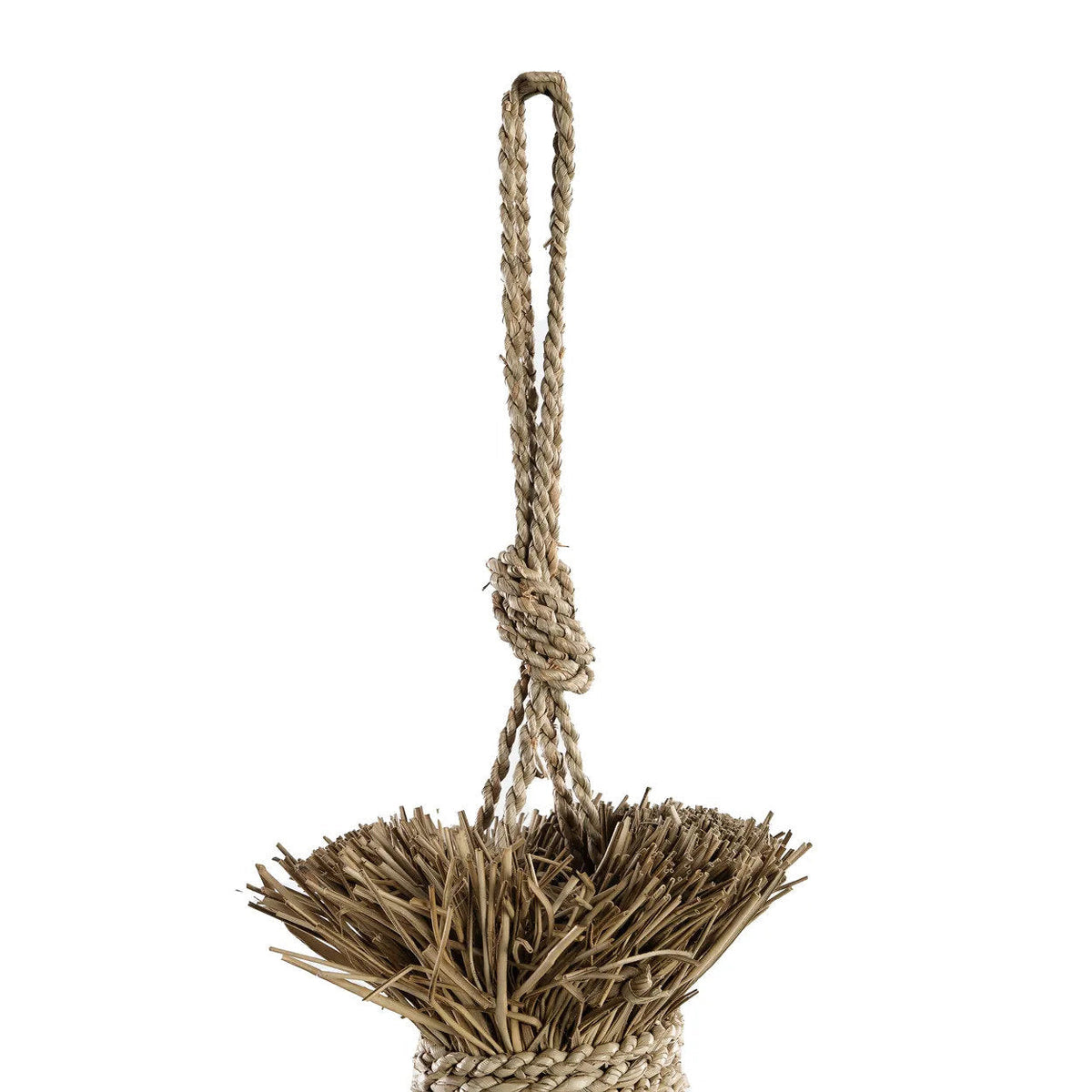 Hanglamp mendonggras handgevlochten Guagua, naturel – Ø 60 x 90 cm, voor woonkamer of badkamer