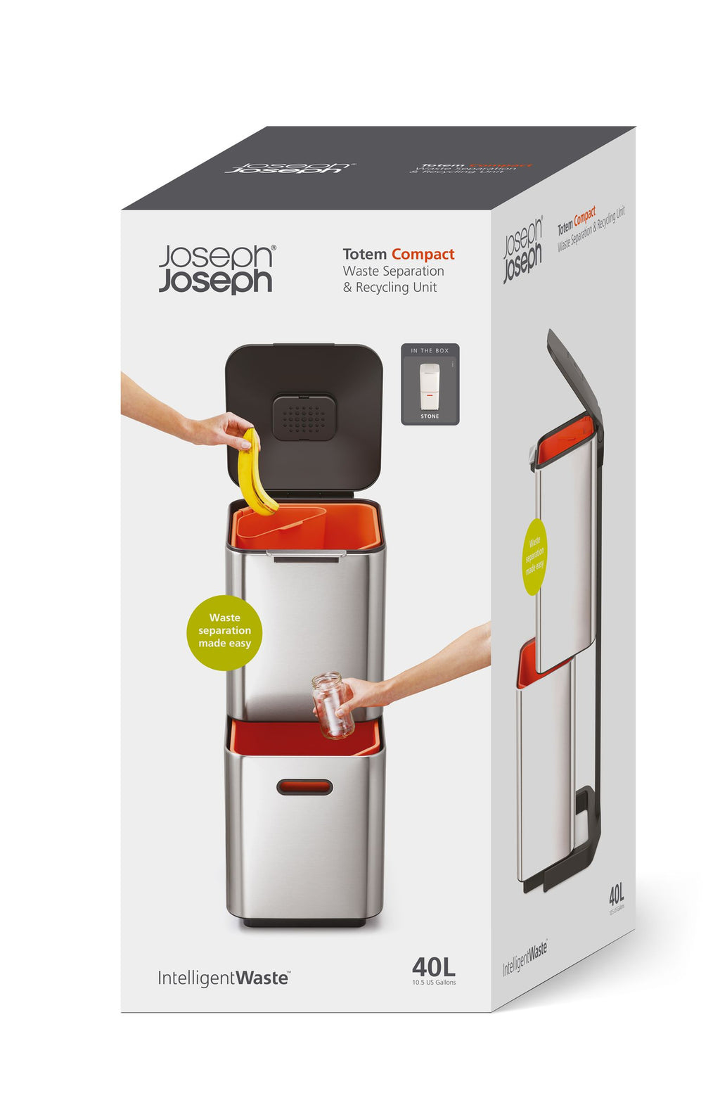 Prullenbak afvalscheiding Totem Compact stone wit, 2 x 20 liter, stapelbaar met uitneembare emmers, keuken