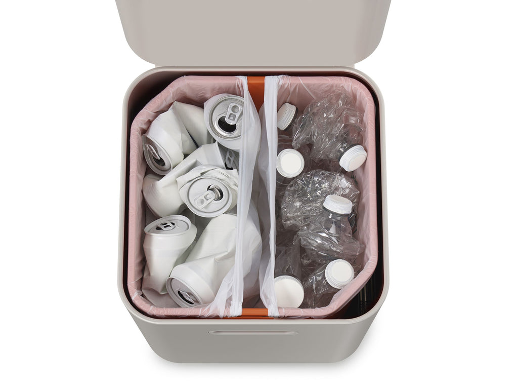 Prullenbak afvalscheiding Totem Compact stone wit, 2 x 20 liter, stapelbaar met uitneembare emmers, keuken