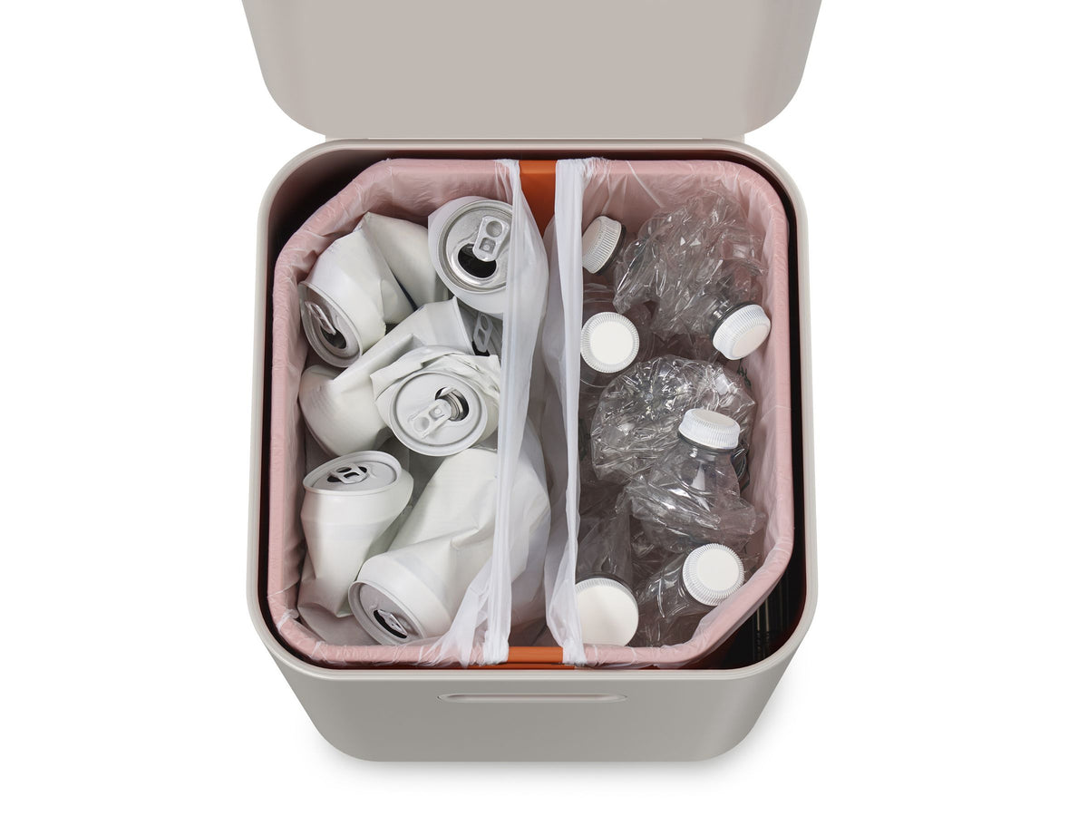 Prullenbak afvalscheiding Totem Compact stone wit, 2 x 20 liter, stapelbaar met uitneembare emmers, keuken