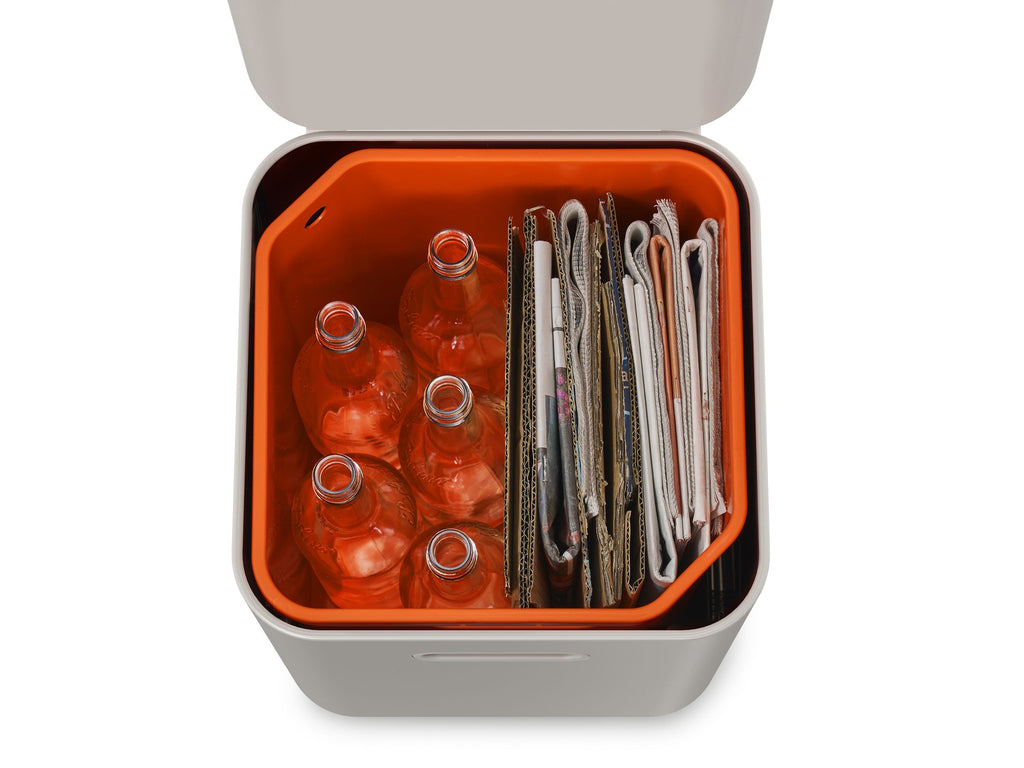 Prullenbak afvalscheiding Totem Compact stone wit, 2 x 20 liter, stapelbaar met uitneembare emmers, keuken