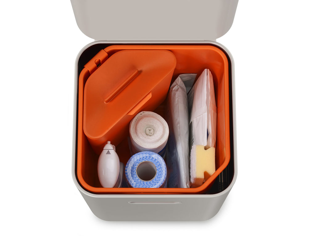 Prullenbak afvalscheiding Totem Compact stone wit, 2 x 20 liter, stapelbaar met uitneembare emmers, keuken
