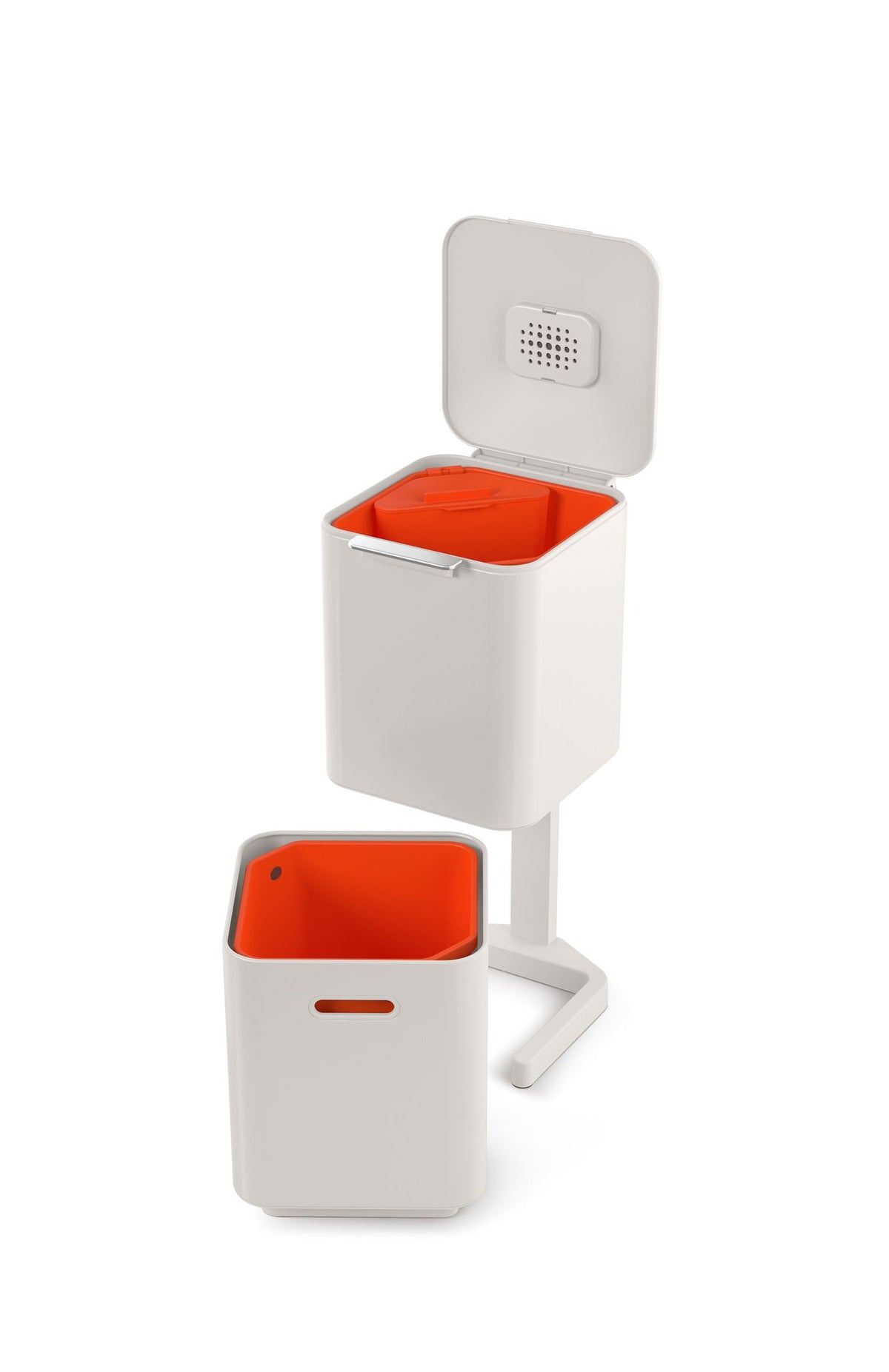 Prullenbak afvalscheiding Totem Compact stone wit, 2 x 20 liter, stapelbaar met uitneembare emmers, keuken