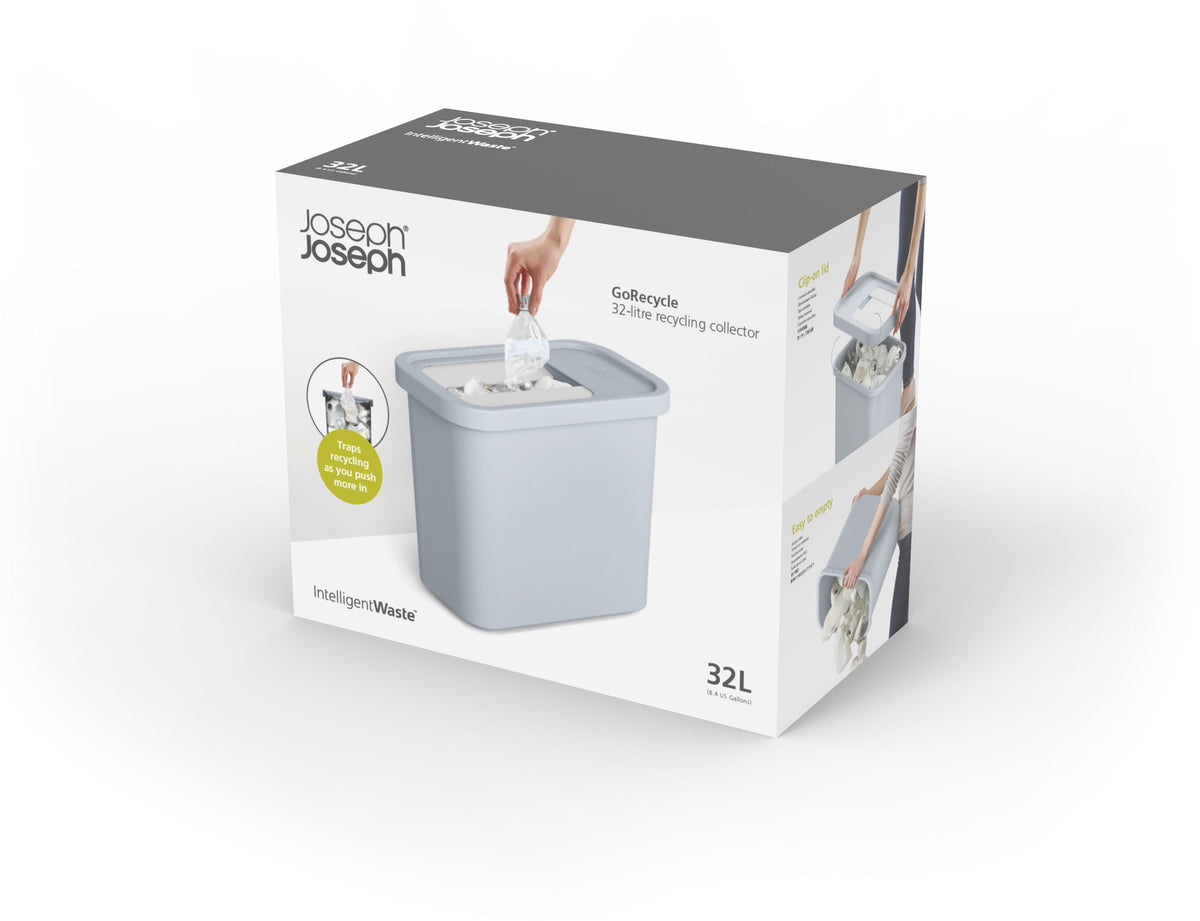 Prullenbak voor recycling GoRecycle blauw 32 L, met valkleppen en klikrand voor keuken of badkamer