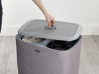 Wasmand met 2 uitneembare stoffen zakken, grijs, 2 x 45 liter (90 liter), model Tota, voor badkamer en slaapkamer