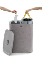 Wasmand met 2 uitneembare stoffen zakken, grijs, 2 x 45 liter (90 liter), model Tota, voor badkamer en slaapkamer