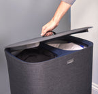 Wasmand 2 vakken stoffen zakken zwart, Tota 2 x 45 L (90 L) voor badkamer, slaapkamer of washok