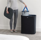 Wasmand 2 vakken stoffen zakken zwart, Tota 2 x 45 L (90 L) voor badkamer, slaapkamer of washok