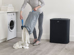 Wasmand 2 vakken stoffen zakken zwart, Tota 2 x 45 L (90 L) voor badkamer, slaapkamer of washok