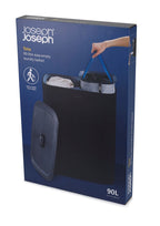 Wasmand 2 vakken stoffen zakken zwart, Tota 2 x 45 L (90 L) voor badkamer, slaapkamer of washok