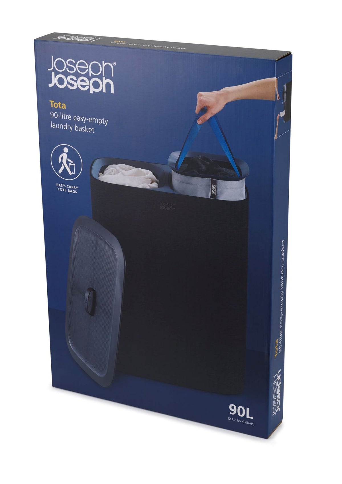 Wasmand 2 vakken stoffen zakken zwart, Tota 2 x 45 L (90 L) voor badkamer, slaapkamer of washok