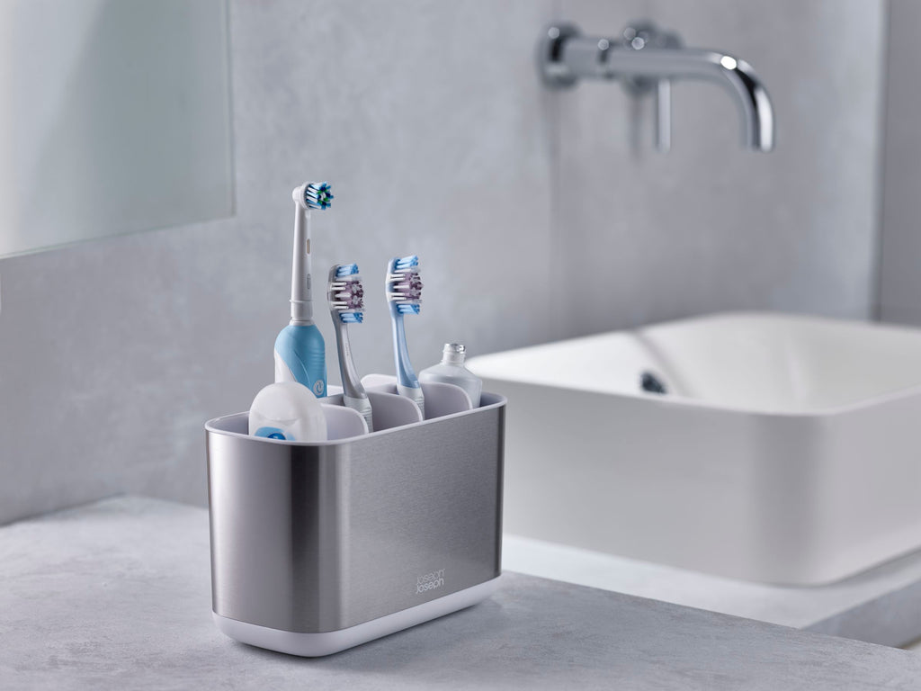 Badkameraccessoires set rvs Bathroom Beauties zilver, tandenborstelhouder en zeepdispenser, set van 2