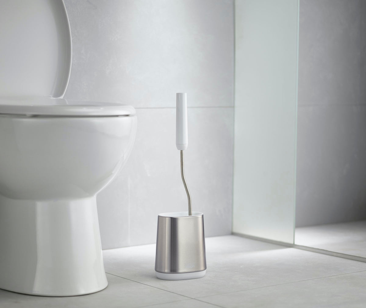 Toiletborstel roestvast staal Flex Lite met houder, zilverkleurig en wit voor toilet