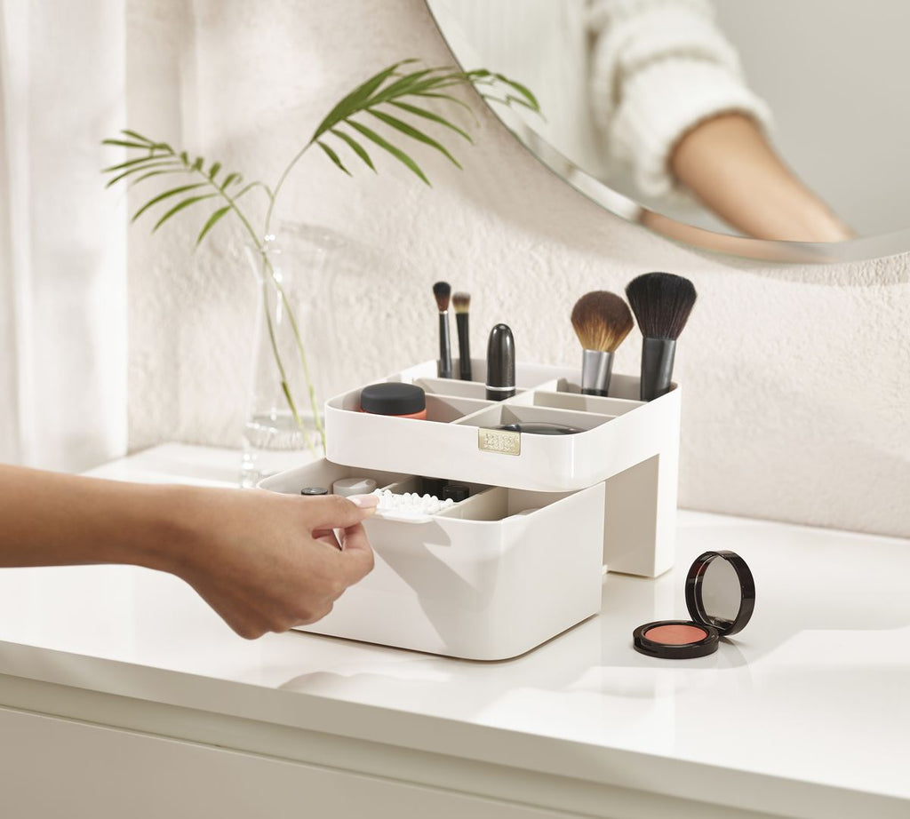 Make-up organiser met handspiegel Viva Make Me Up, grijs, set van 2 voor kwasten, mascara en palettes