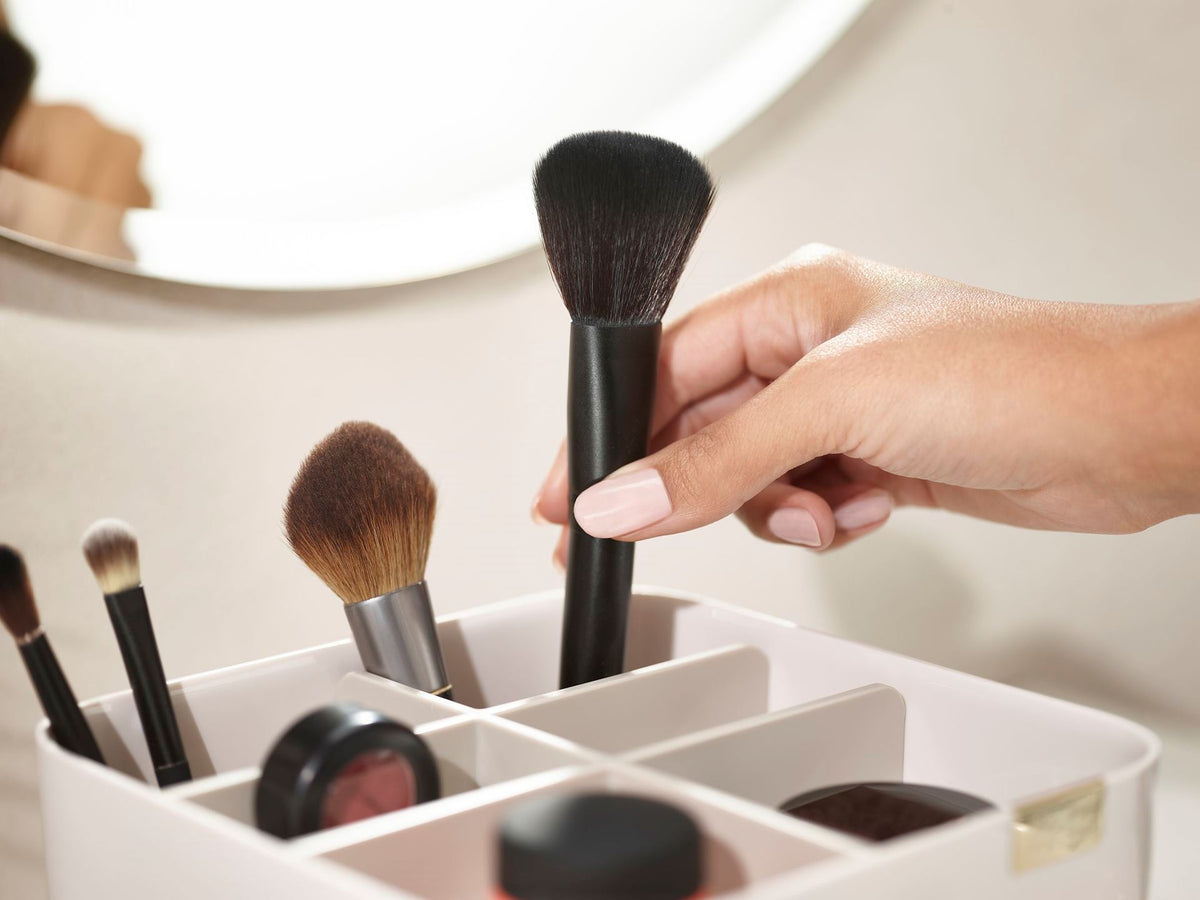 Make-up organiser met handspiegel Viva Make Me Up, grijs, set van 2 voor kwasten, mascara en palettes