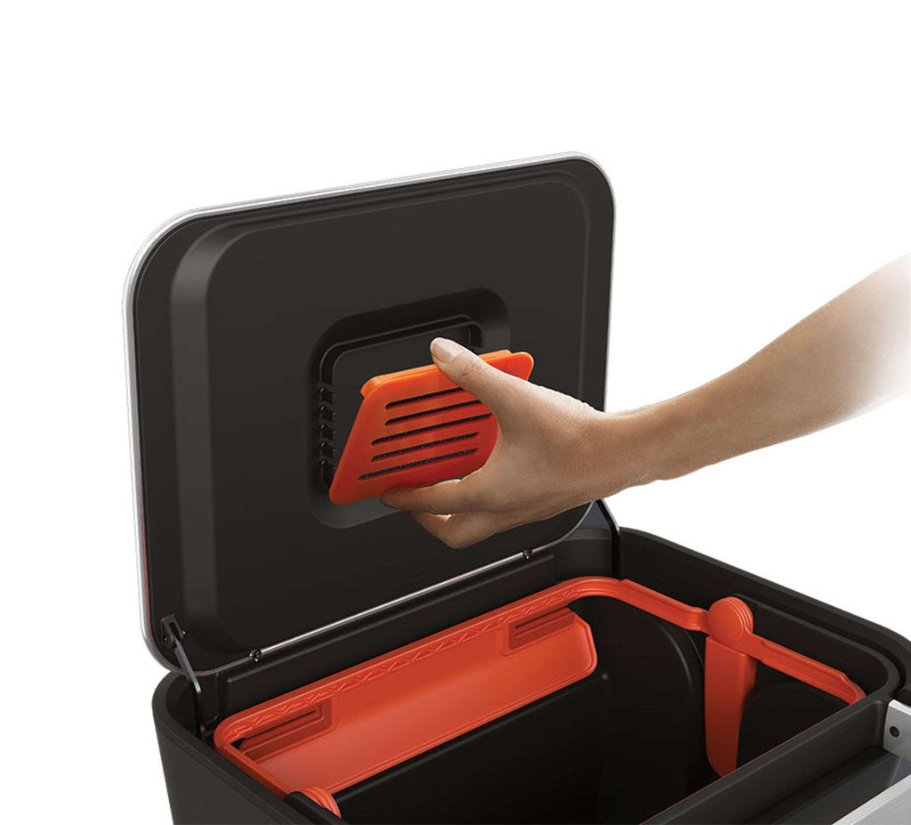 Prullenbak roestvrij staal Titan met afvalcompressor en pedaal, zilver, 30 L – 34,4 x 39 x 68,4 cm, keuken