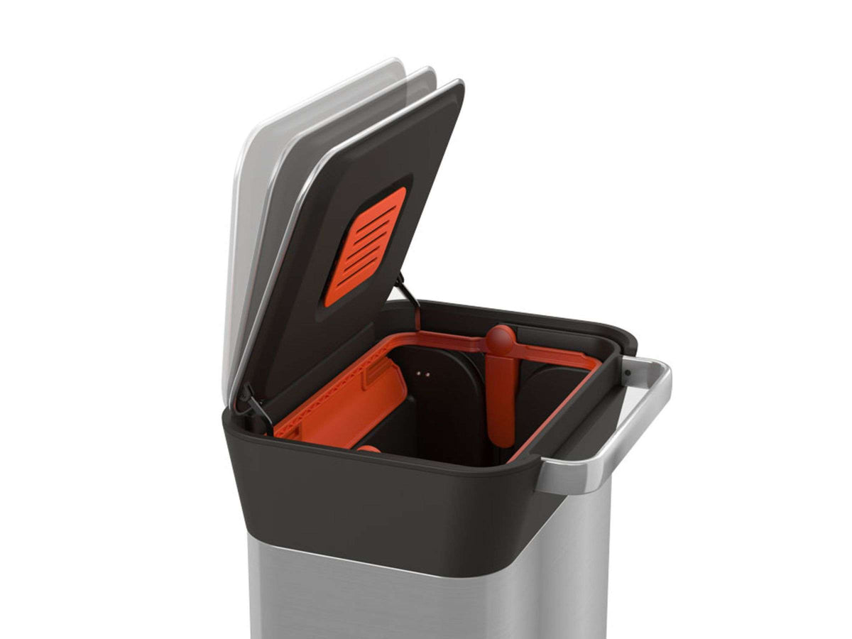 Prullenbak roestvrij staal Titan met afvalcompressor en pedaal, zilver, 30 L – 34,4 x 39 x 68,4 cm, keuken