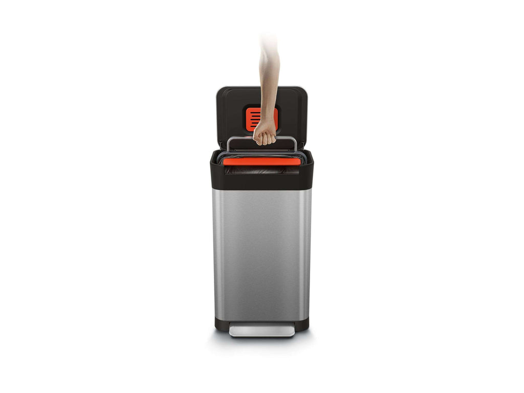 Prullenbak roestvrij staal Titan met afvalcompressor en pedaal, zilver, 30 L – 34,4 x 39 x 68,4 cm, keuken