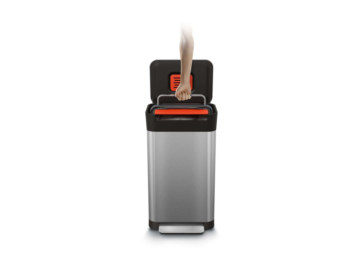 Prullenbak roestvrij staal Titan met afvalcompressor en pedaal, zilver, 30 L – 34,4 x 39 x 68,4 cm, keuken