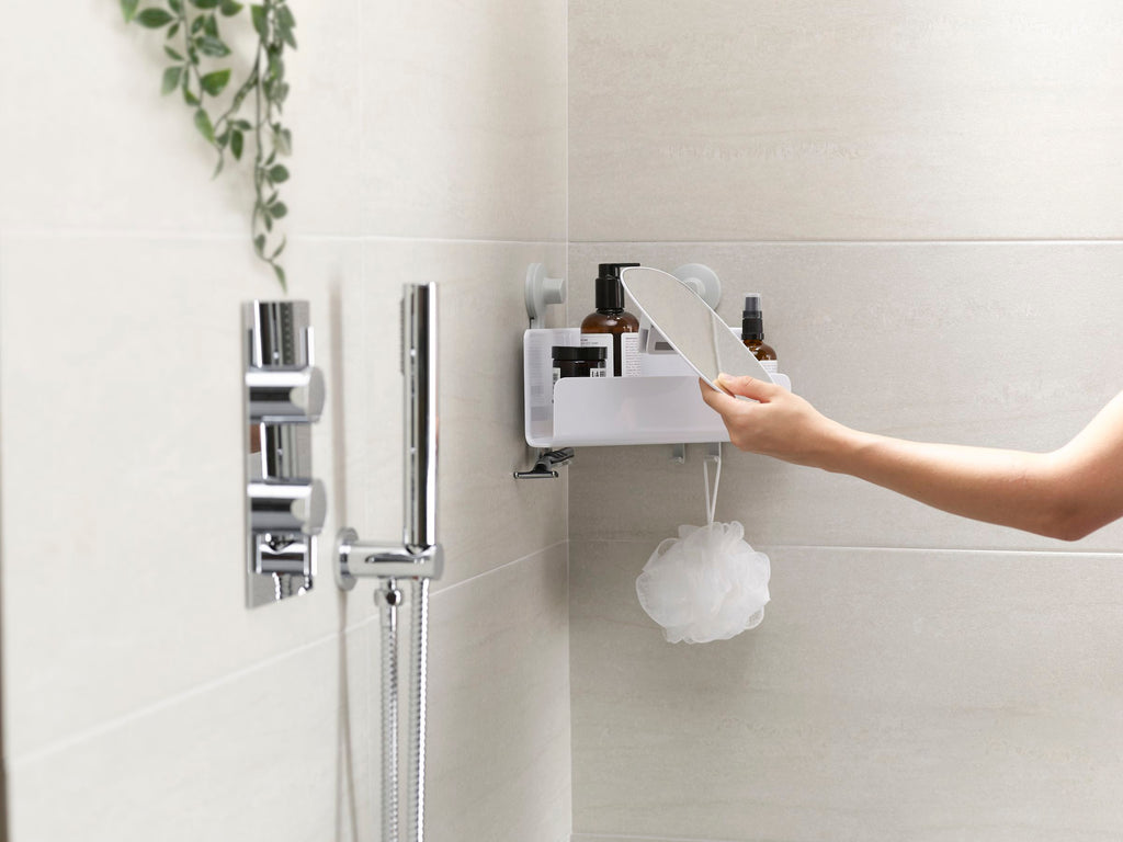 Doucherek met spiegel wit, met zuignappen en afwateringsgat, verstelbare breukvaste spiegel voor de badkamer