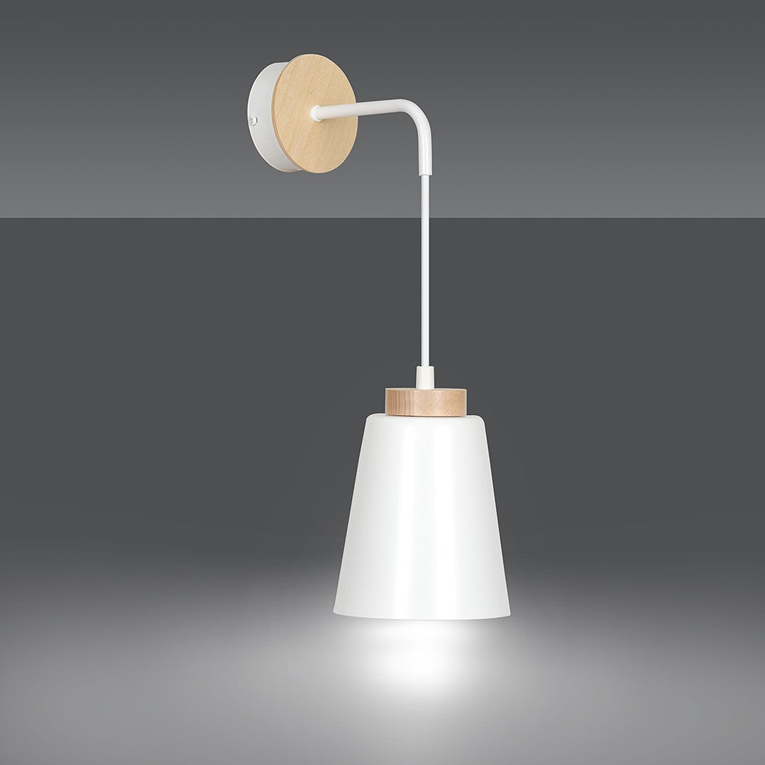 Wandlamp gepoedercoat staal en hout Bolero, wit, Scandinavisch, E27 max. 15 W led, voor woonkamer en hal