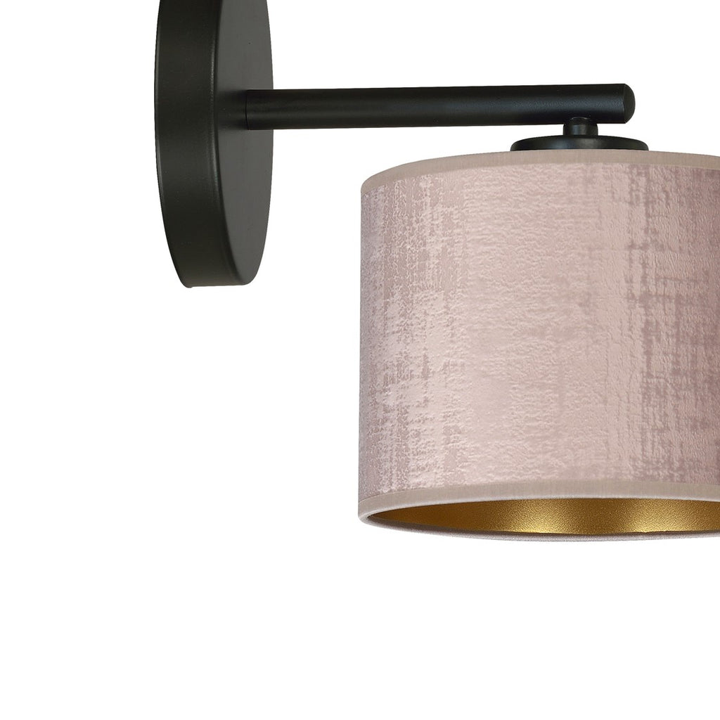 Wandlamp Hilde gepoedercoat staal met stoffen kap, zwart armatuur, roze lampenkap Ø 20 cm, E27 voor woonkamer en slaapkamer