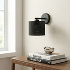 Wandlamp gepoedercoat staal met stoffen kap, minimalistisch, zwart, kap Ø 20 cm, E27, voor gang en slaapkamer