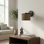 Wandlamp stof en gepoedercoat staal, minimalistisch, bruin met zwart, kap Ø 20 cm, 1 lichtpunt, E27