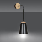 Wandlamp staal en hout Bolero Scandinavisch, mat zwart – 14 x 25 cm, 1 fitting E27 voor woonkamer, trappenhuis en hal