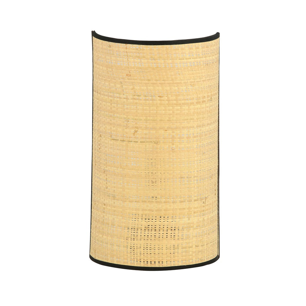 Wandlamp rotan en gepoedercoat staal, boho, Aston, naturel met zwarte rand, 18 x 32 cm, E14