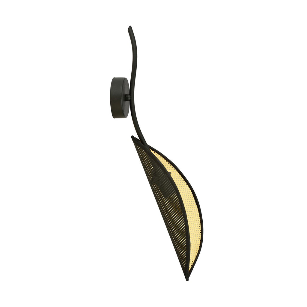 Wandlamp gepoedercoat staal Lotus modern zwart met gouden binnenzijde, bladvormige kap, E14, 12 x 51 cm