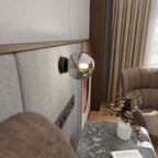 Wandlamp gepoedercoat staal en glas Rossi, zwart met grafiet glazen kap Ø 14 cm, E14, voor woonkamer en slaapkamer