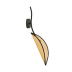 Wandlamp gepoedercoat staal en rotan Lotus boho zwart met bruine kap, 12 x 51 cm, E14, woonkamer en slaapkamer