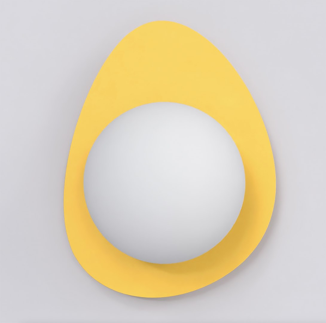 Wandlamp staal modern Ovo, oranje keivormige achterplaat met witte bol Ø 10 cm, G9, voor hal en slaapkamer
