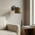 Wandlamp stof en gepoedercoat staal, minimalistisch, bruin met zwart, kap Ø 20 cm, 1 lichtpunt, E27