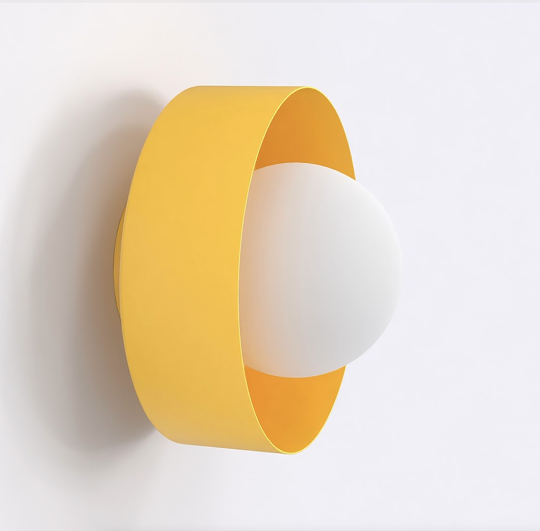 Wandlamp gepoedercoat staal minimalistisch Lulu K1 oranje met witte kap Ø 10 cm, voor hal en slaapkamer