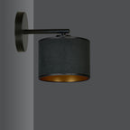 Wandlamp gepoedercoat staal en stof, Hilde, zwart met gouden binnenkant, Ø 20 cm kap, E27, woonkamer en slaapkamer