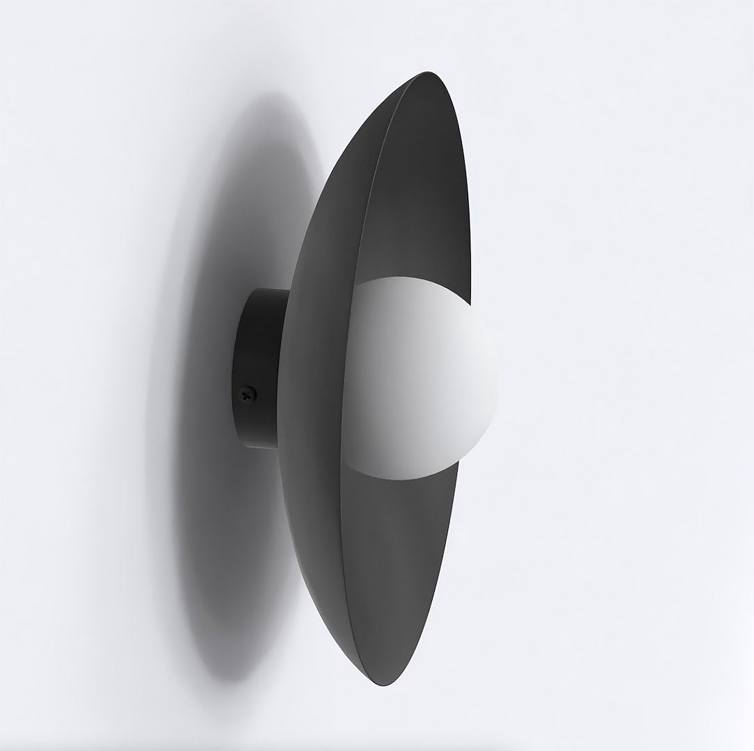Wandlamp gepoedercoat staal minimalistisch Inspo K1 zwart met witte kap Ø 10 cm, voor woonkamer en hal
