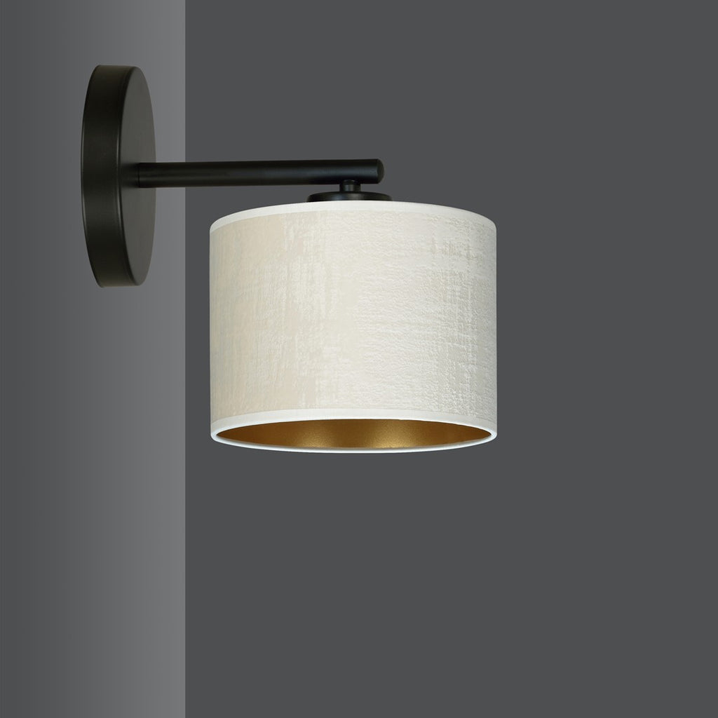 Wandlamp gepoedercoat staal en stof Hilde, zwart met witte kap Ø 20 cm, E27, voor woonkamer en slaapkamer