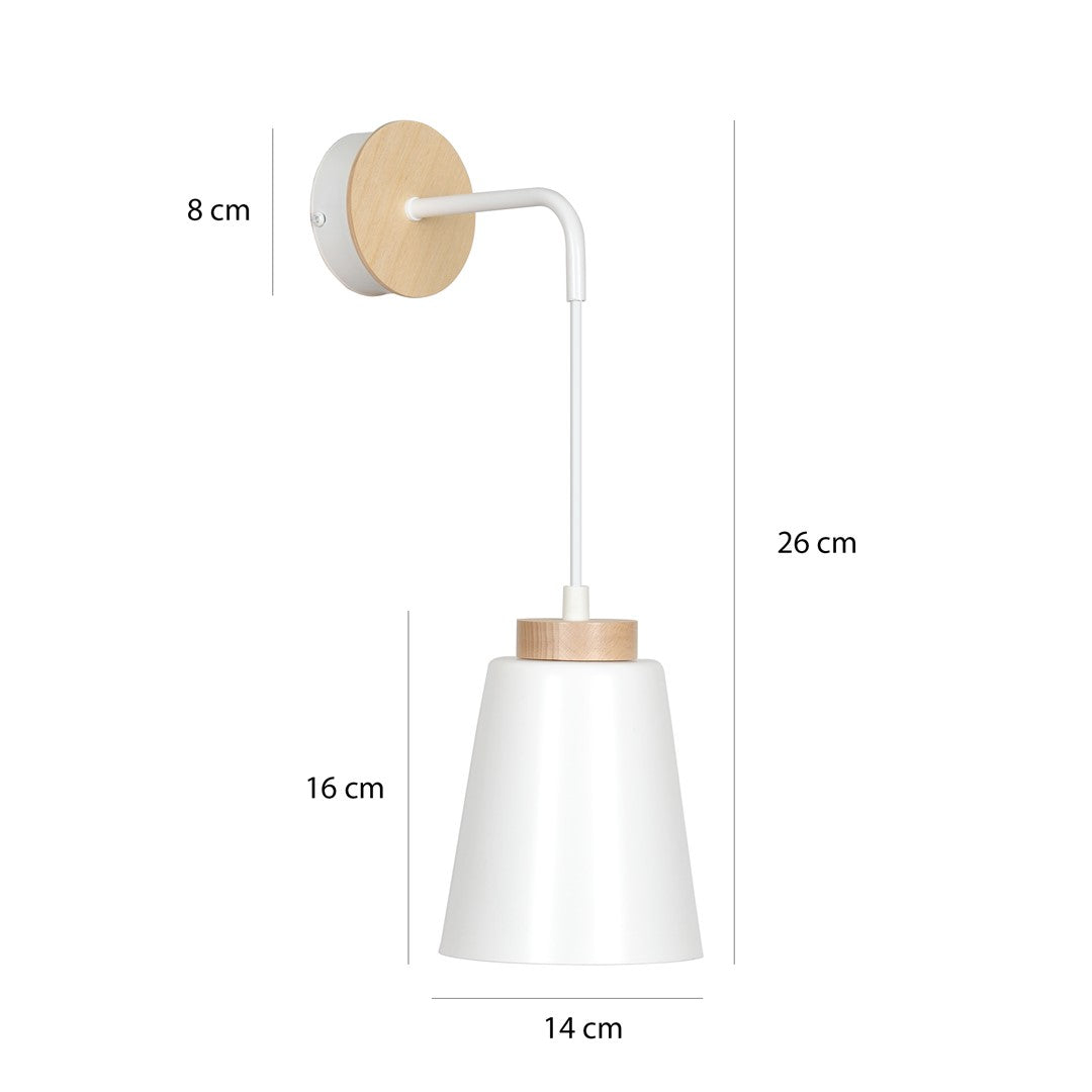 Wandlamp gepoedercoat staal en hout Bolero, wit, Scandinavisch, E27 max. 15 W led, voor woonkamer en hal