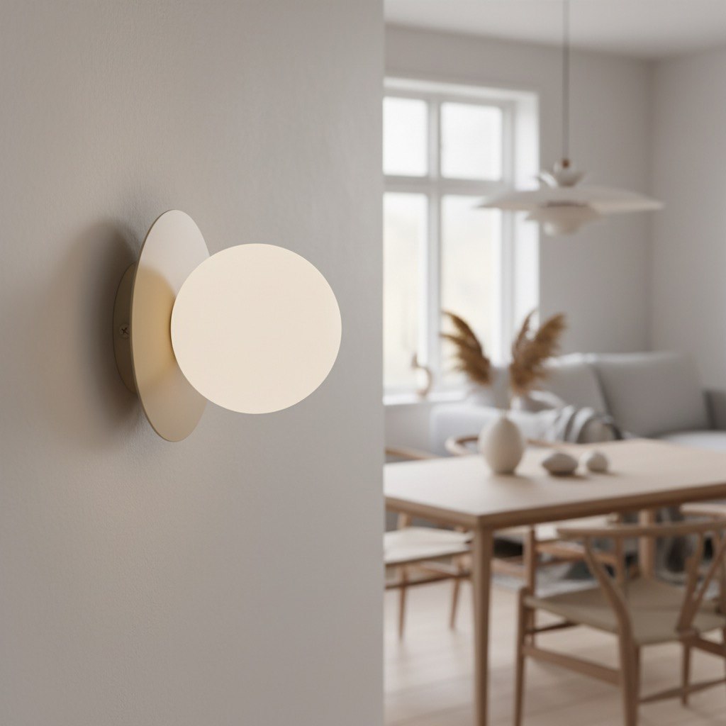 Wandlamp gepoedercoat staal minimalistisch Americana K1, mokka met witte glazen bol Ø 10 cm, G9