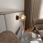Wandlamp staal en glas modern Rossi zwart met amberkleurige glazen kap Ø 14 cm, voor woonkamer en slaapkamer