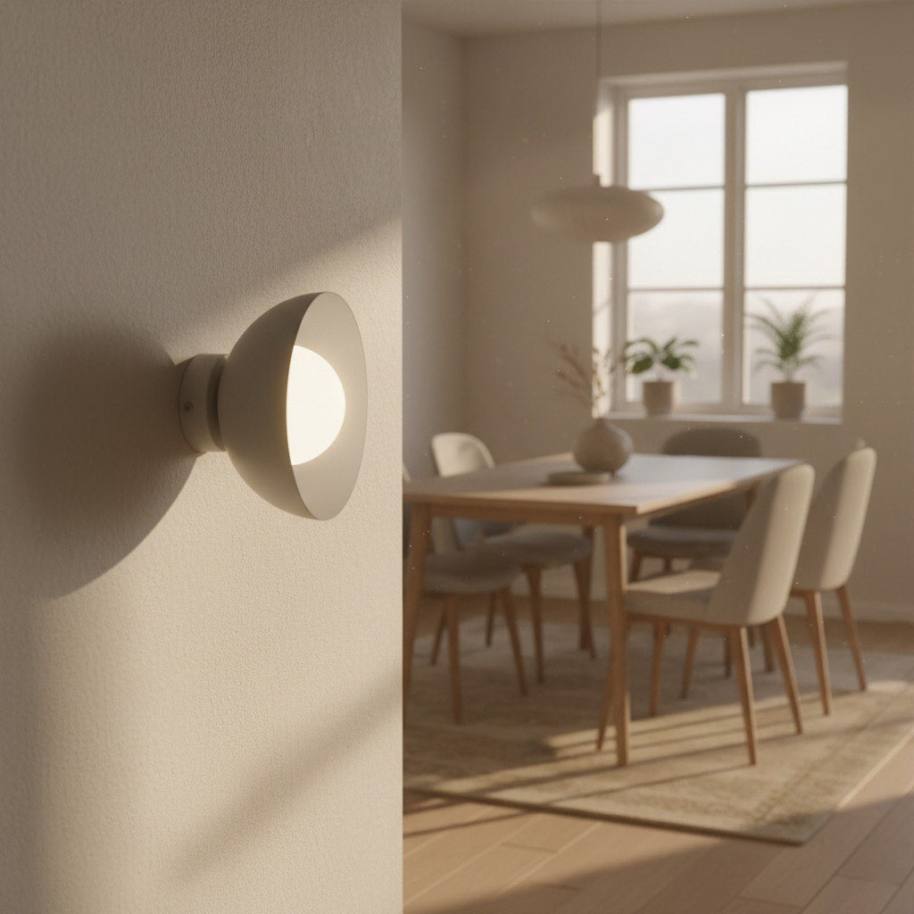 Wandlamp gepoedercoat staal minimalistisch Bibi K1 mokka met witte kap Ø 10 cm, G9 fitting