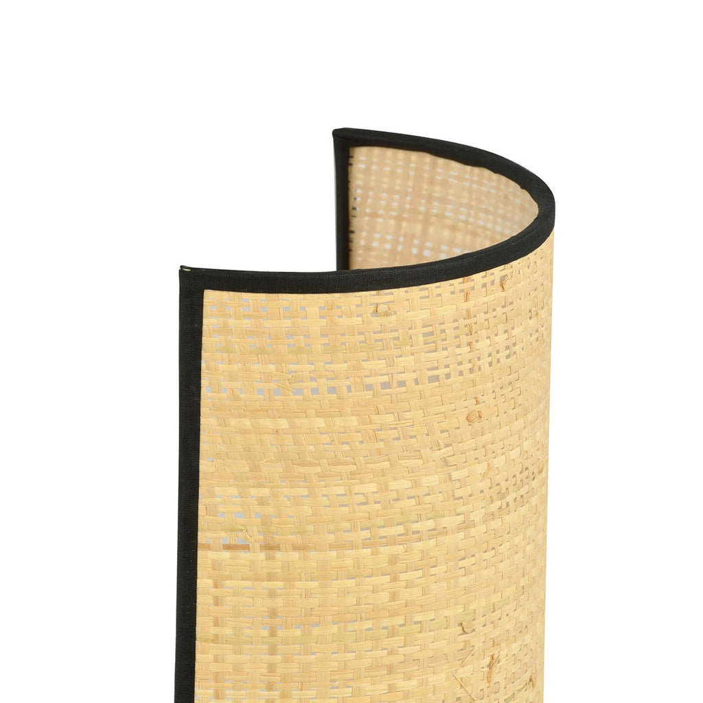 Wandlamp rotan en gepoedercoat staal, boho, Aston, naturel met zwarte rand, 18 x 32 cm, E14