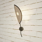 Wandlamp gepoedercoat staal en rotan Lotus boho zwart met bruine kap, 12 x 51 cm, E14, woonkamer en slaapkamer