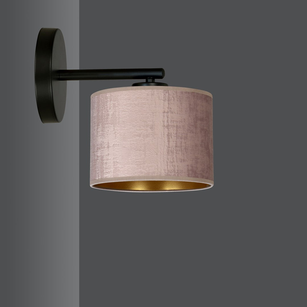 Wandlamp Hilde gepoedercoat staal met stoffen kap, zwart armatuur, roze lampenkap Ø 20 cm, E27 voor woonkamer en slaapkamer