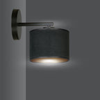 Wandlamp gepoedercoat staal en stof, Hilde, zwart met gouden binnenkant, Ø 20 cm kap, E27, woonkamer en slaapkamer