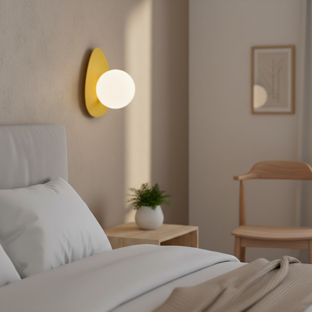 Wandlamp staal modern Ovo, oranje keivormige achterplaat met witte bol Ø 10 cm, G9, voor hal en slaapkamer