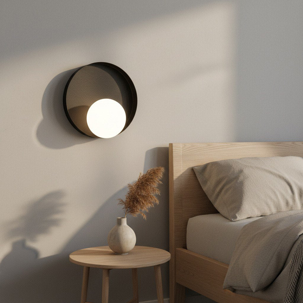 Wandlamp gepoedercoat staal Kido K1 minimalistisch, zwart met witte kap Ø 10 cm, G9, voor hal en slaapkamer