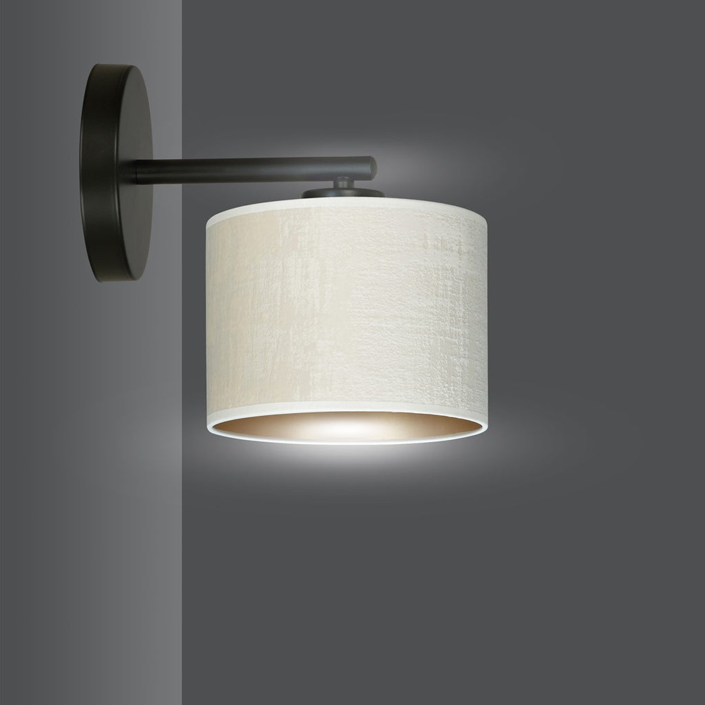 Wandlamp gepoedercoat staal en stof Hilde, zwart met witte kap Ø 20 cm, E27, voor woonkamer en slaapkamer